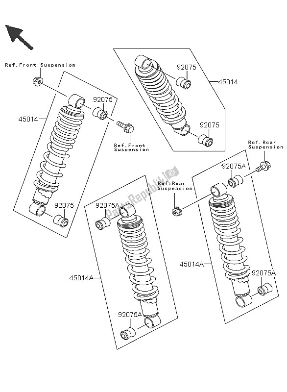 All parts for the Shock Absorber of the Kawasaki KLF 300 4X4 2005