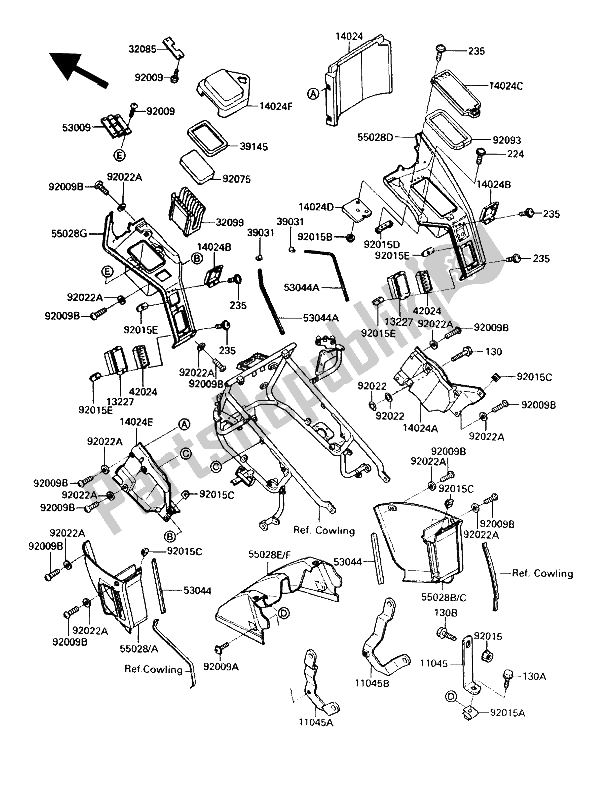 Toutes les pièces pour le Capot Abaisse du Kawasaki Voyager XII 1200 1988