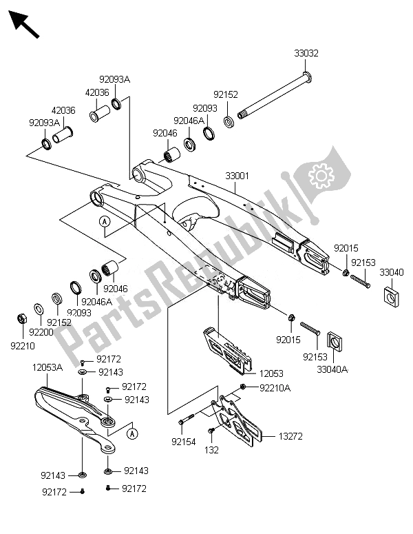 Toutes les pièces pour le Bras Oscillant du Kawasaki KX 450F 2014