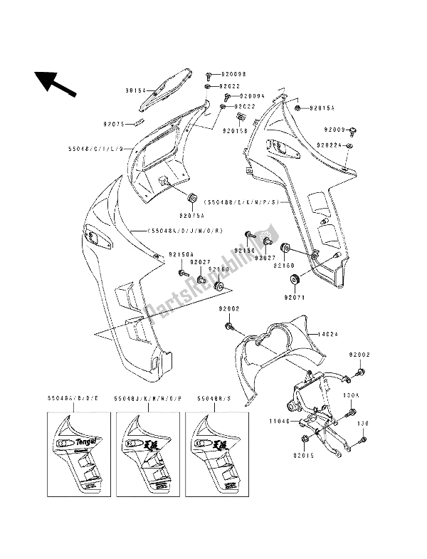 All parts for the Cowling of the Kawasaki Tengai 650 1989