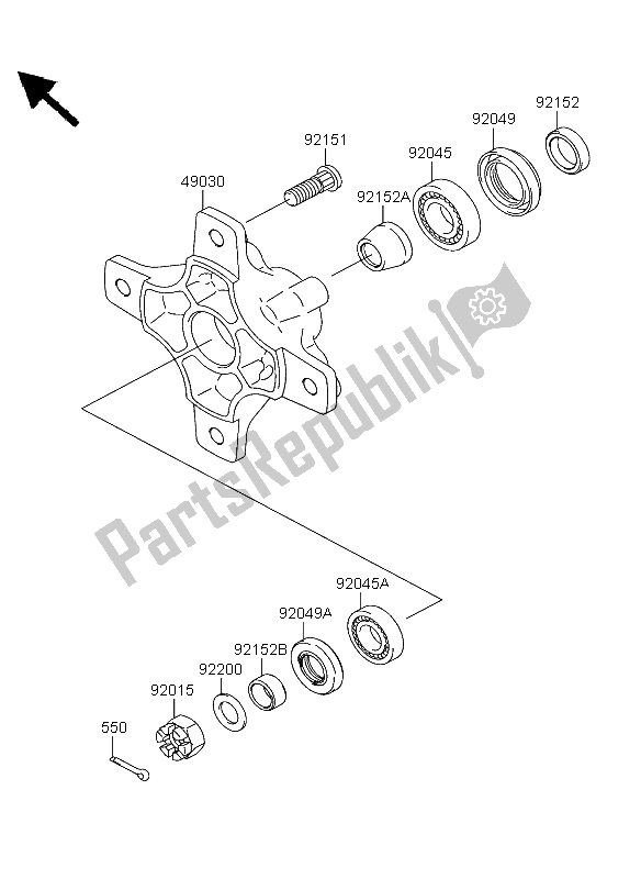 All parts for the Front Hub of the Kawasaki KFX 700 2004