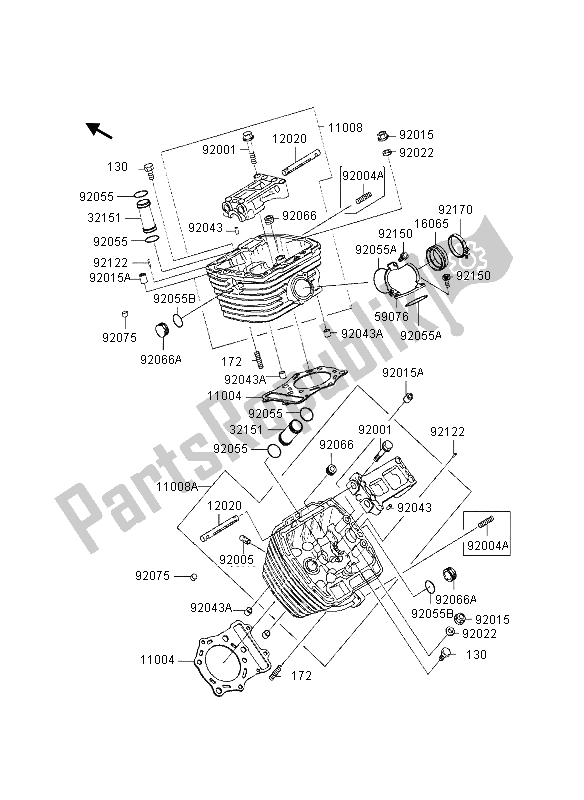 All parts for the Cylinder Head of the Kawasaki VN 800 1995