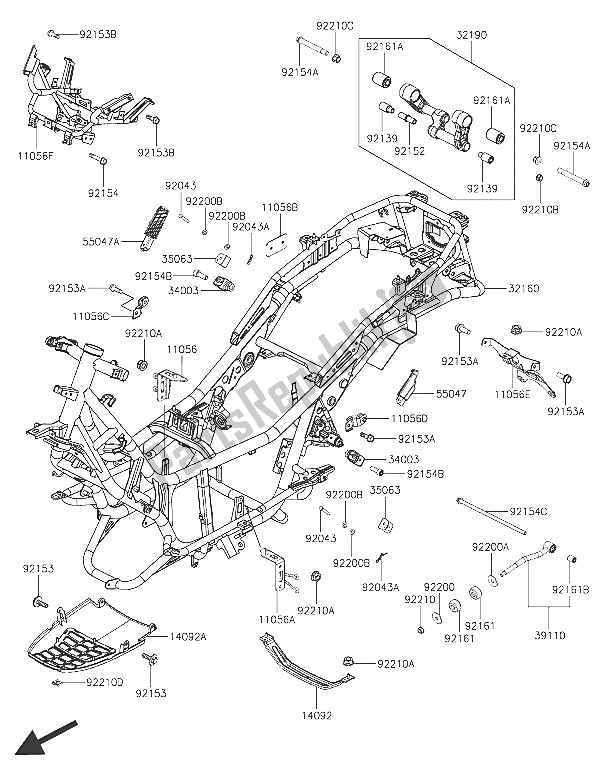 Todas as partes de Quadro, Armação do Kawasaki J 300 2016