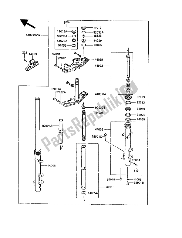 Toutes les pièces pour le Fourche Avant du Kawasaki VN 750 Twin 1989