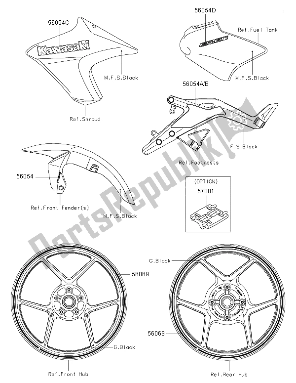 All parts for the Decals (m. S. Black) of the Kawasaki ER 6N ABS 650 2015