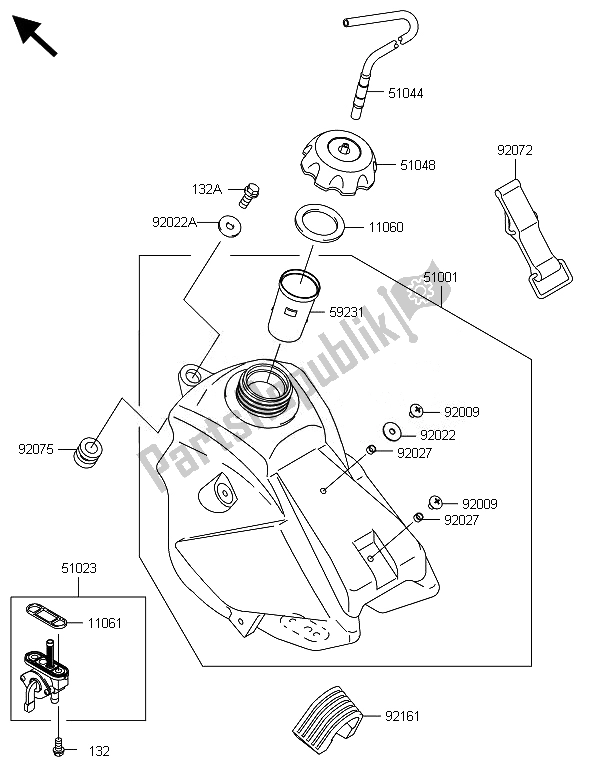 All parts for the Fuel Tank of the Kawasaki KX 65 2014