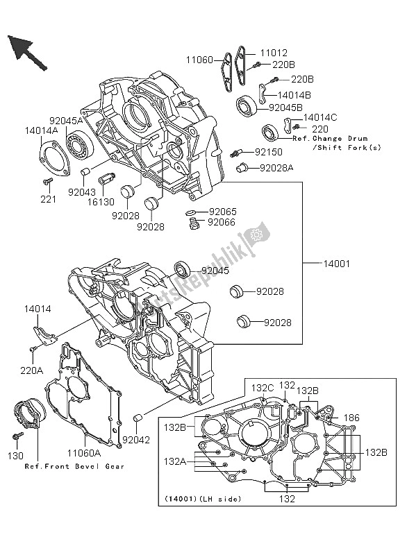 All parts for the Crankcase of the Kawasaki KLF 300 4X4 2005