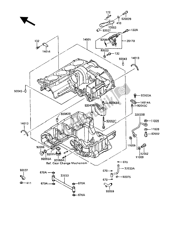 All parts for the Crankcase of the Kawasaki GPZ 1000 RX 1987