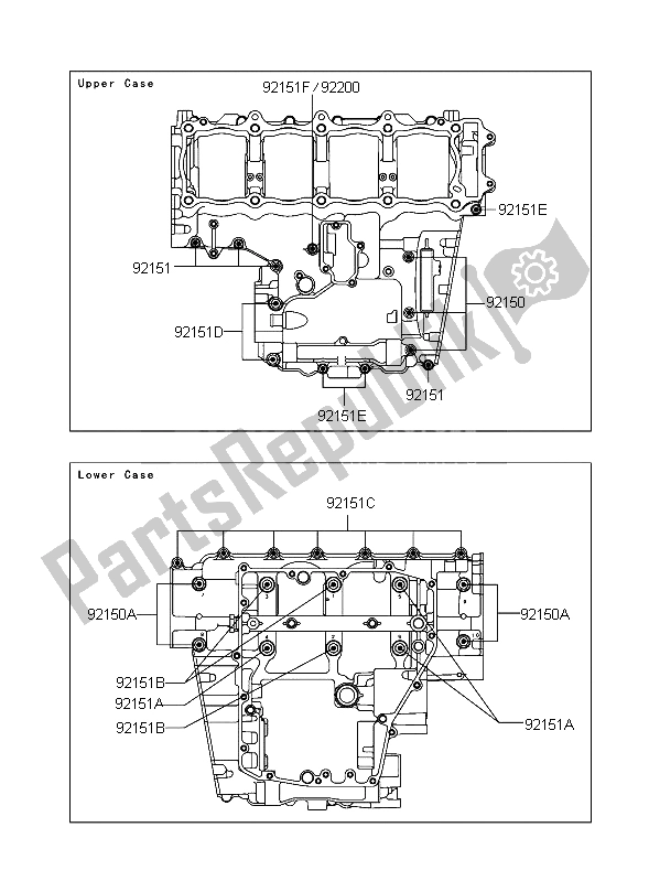 All parts for the Crankcase Bolt Pattern of the Kawasaki Ninja ZX 12R 1200 2006