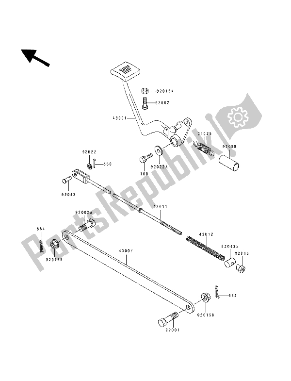Alle onderdelen voor de Rempedaal van de Kawasaki EL 250D 1994