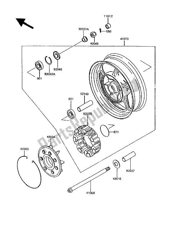 All parts for the Rear Hub of the Kawasaki 1000 GTR 1994