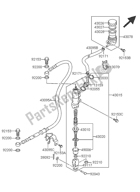 All parts for the Rear Master Cylinder of the Kawasaki KFX 400 2005