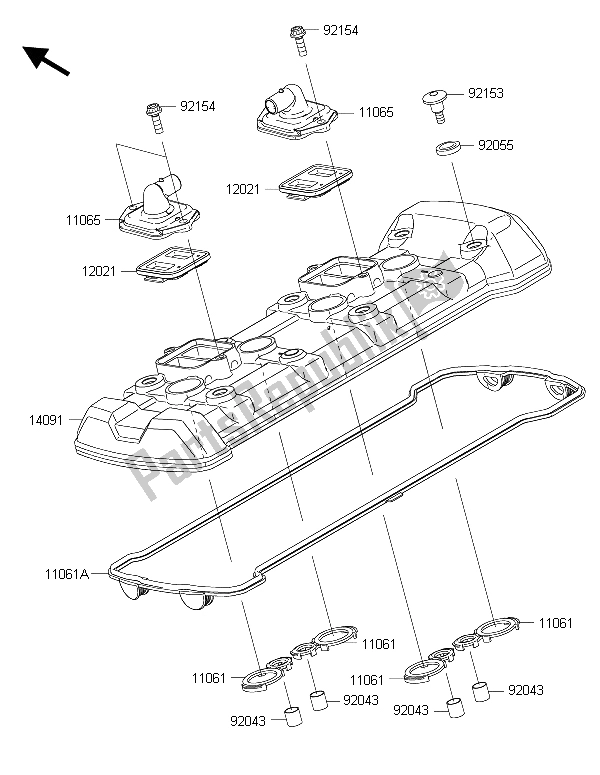 All parts for the Cylinder Head Cover of the Kawasaki Z 1000 SX 2015