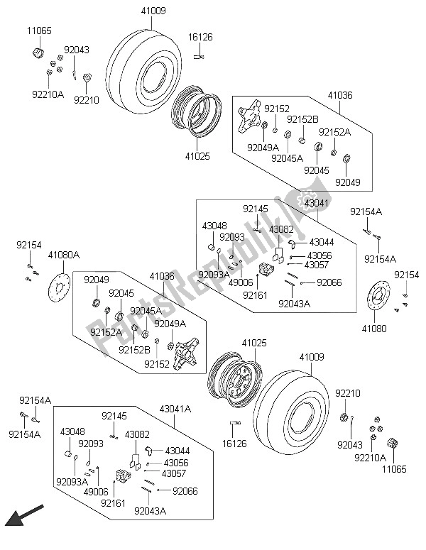 All parts for the Front Hub of the Kawasaki Brute Force 300 2016