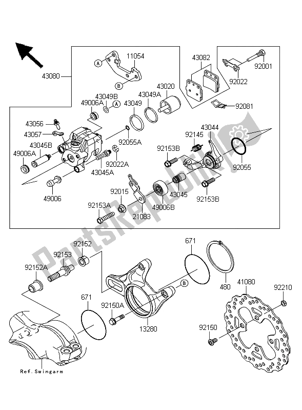 Alle onderdelen voor de Achterrem van de Kawasaki KFX 450R 2011