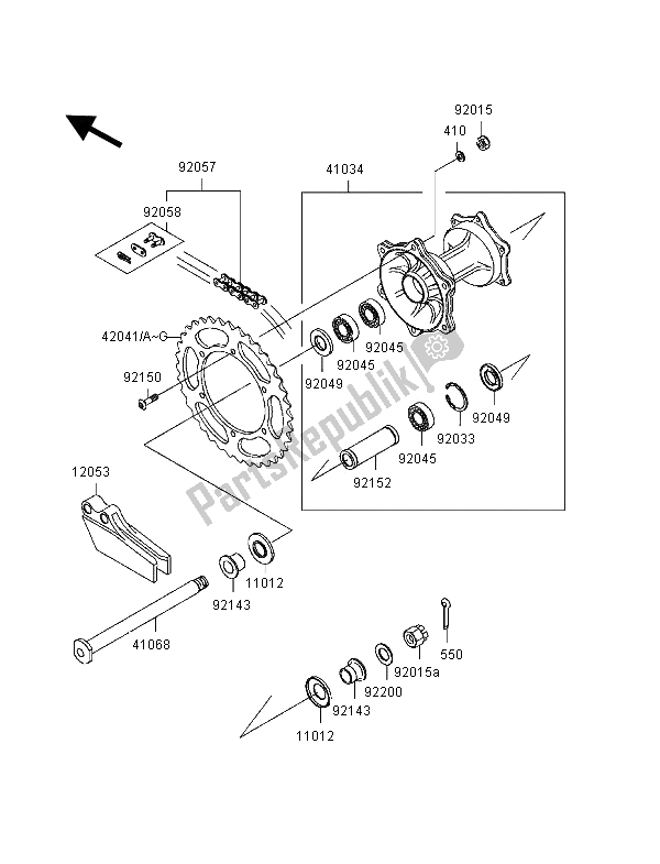 All parts for the Rear Hub of the Kawasaki KX 250 2000