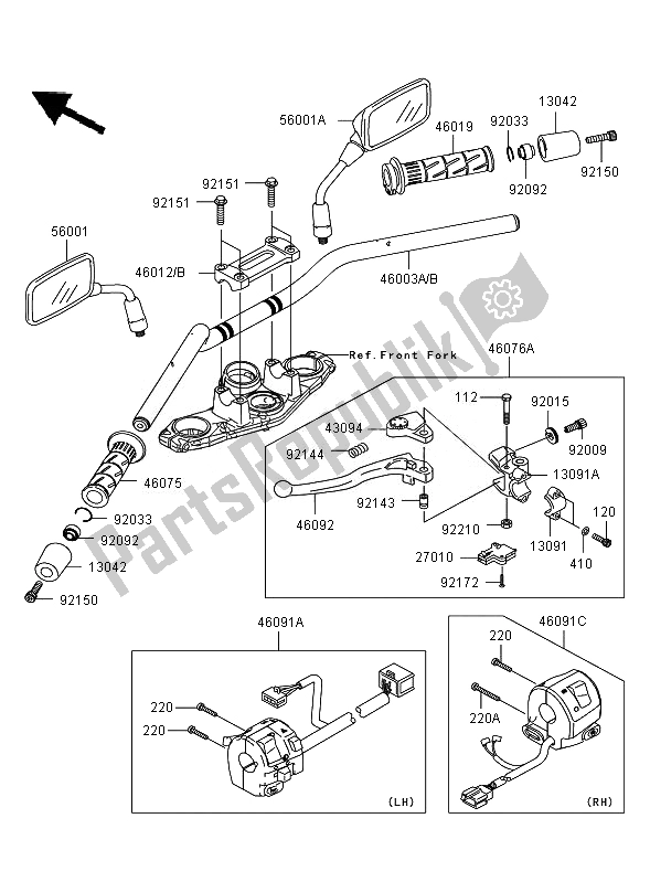 All parts for the Handlebar of the Kawasaki ER 6N 650 2007