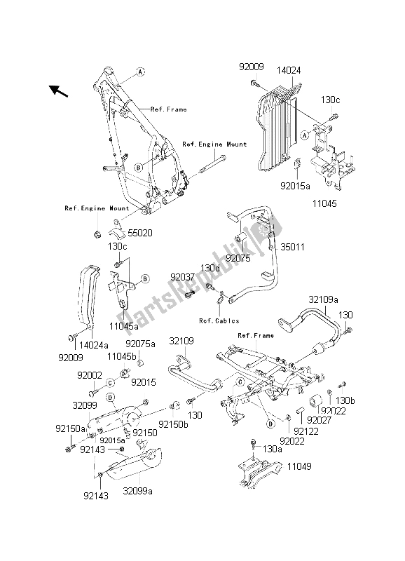 Alle onderdelen voor de Frame Hulpstukken van de Kawasaki KLR 650 2002