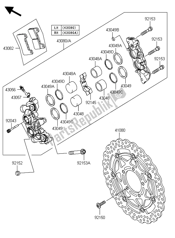 Tutte le parti per il Freno Anteriore del Kawasaki Ninja ZX 10R 1000 2010