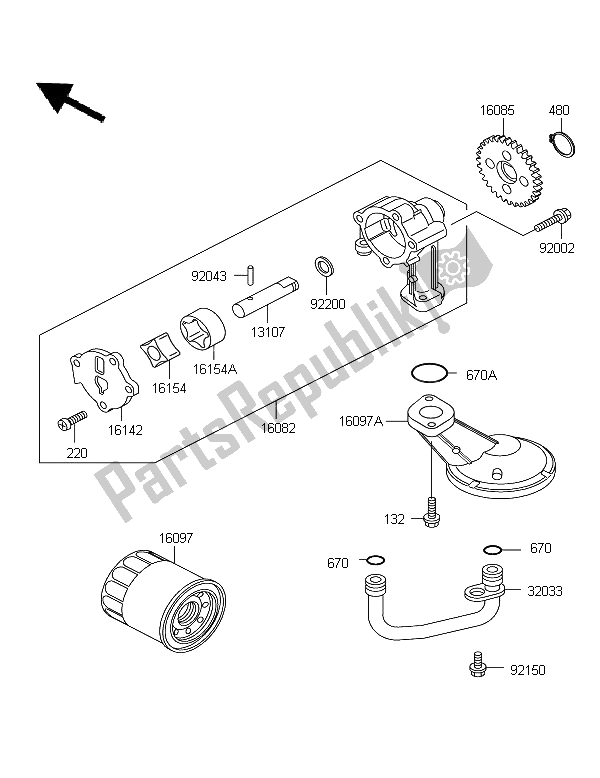 All parts for the Oil Pump of the Kawasaki KLE 500 2006