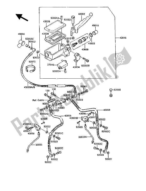 Tutte le parti per il Pompa Freno Anteriore del Kawasaki GPZ 900R 1987