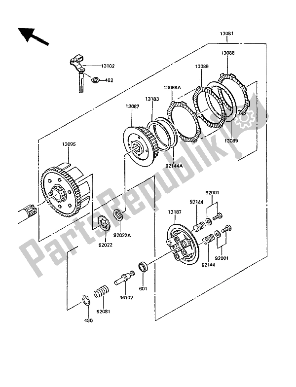 All parts for the Clutch (2) of the Kawasaki KMX 125 1987