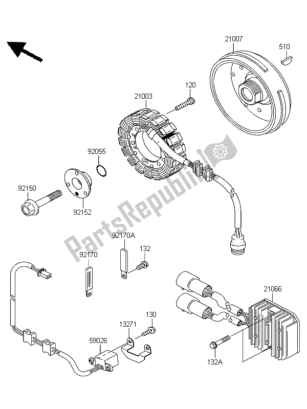 Todas as partes de Gerador do Kawasaki KFX 700 KSV 700B6F 2006