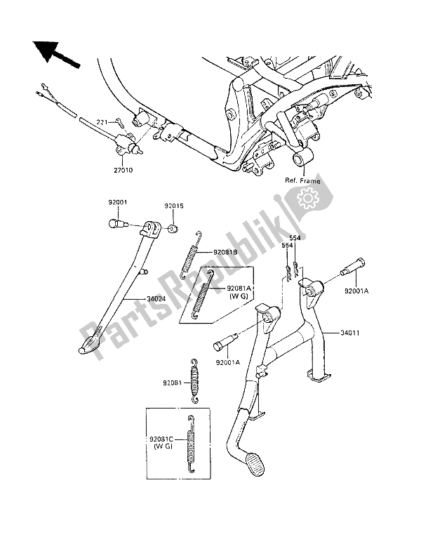 Tutte le parti per il Stand (s) del Kawasaki LTD 450 1987