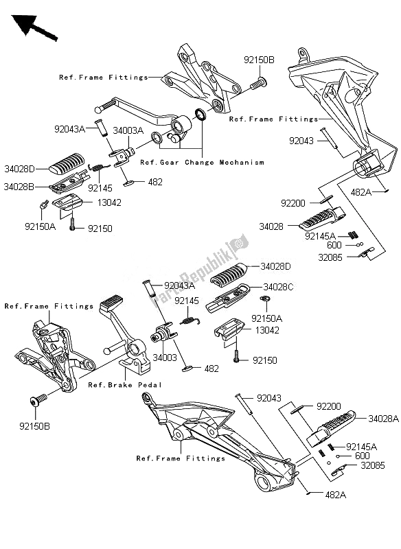 All parts for the Footrests of the Kawasaki Z 1000 2007