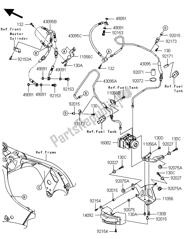 All parts for the Brake Piping of the Kawasaki Ninja ZX 10R ABS 1000 2014