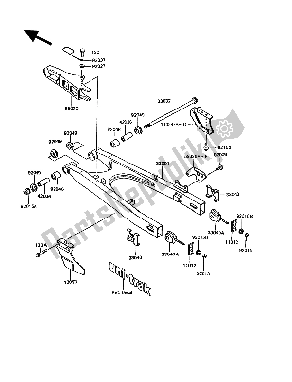 All parts for the Swingarm of the Kawasaki KMX 125 1991