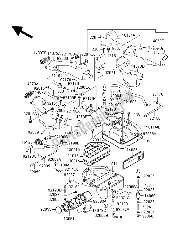 All parts for the Air Cleaner of the Kawasaki ZZR 1100 1996