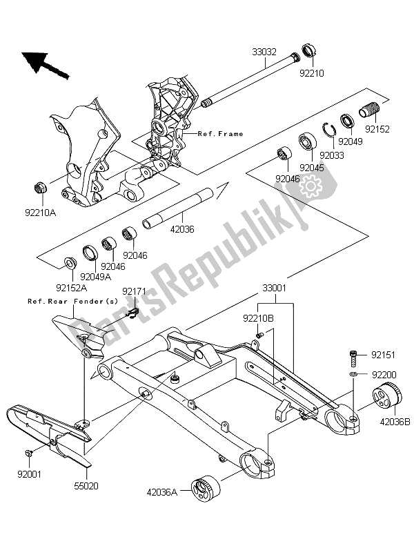 All parts for the Swingarm of the Kawasaki Z 1000 SX ABS 2012