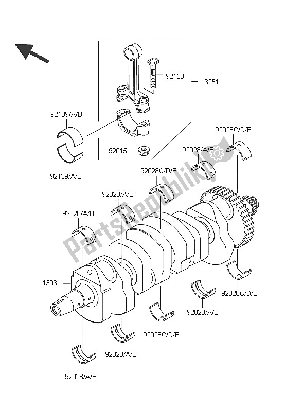 All parts for the Crank Shaft of the Kawasaki Z 750 2005