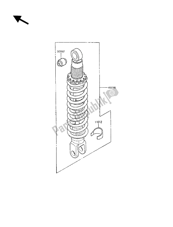 Alle onderdelen voor de Schokdemper van de Kawasaki KLR 250 1991