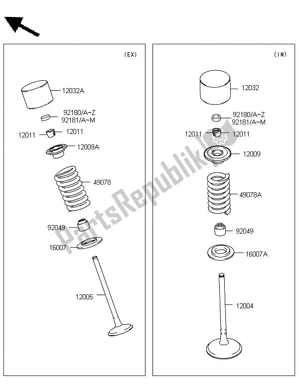 All parts for the Valve(s) of the Kawasaki KX 250F 2012