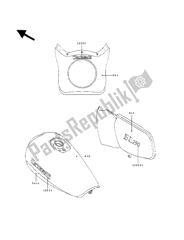 Tutte le parti per il Decalcomanie del Kawasaki EL 250E 1993