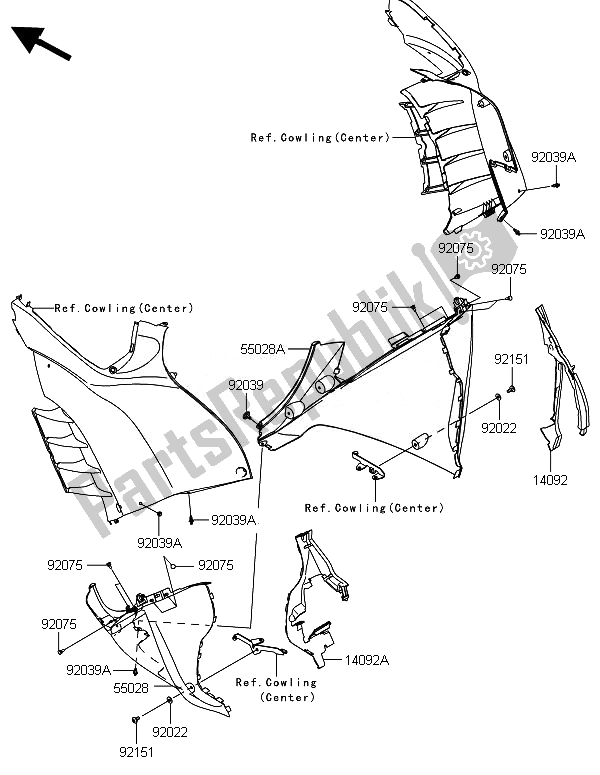 Todas as partes de Capota Abaixa do Kawasaki 1400 GTR ABS 2014
