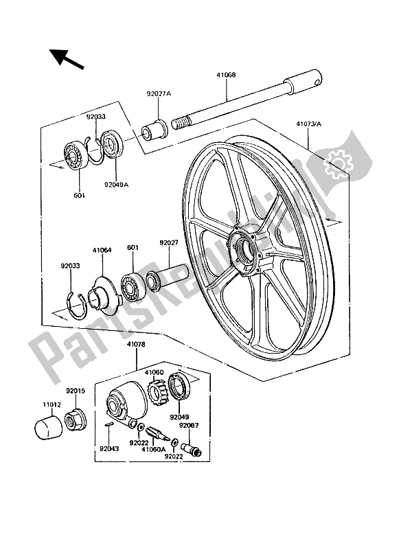 All parts for the Front Hub of the Kawasaki GT 550 1986