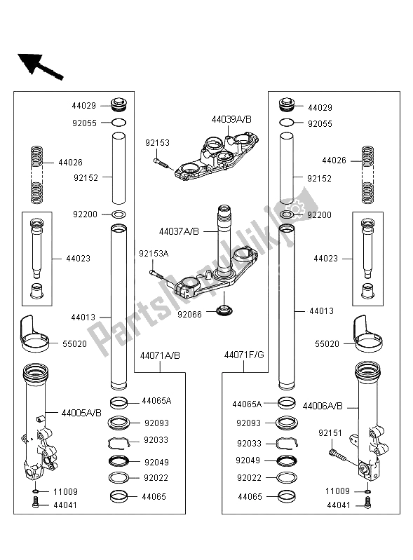 All parts for the Front Fork of the Kawasaki ER 6N ABS 650 2008