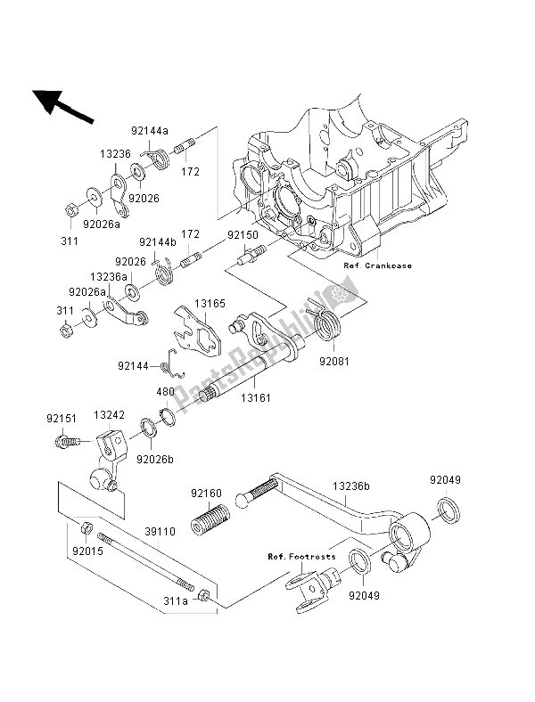 All parts for the Gear Change Mechanism of the Kawasaki ZRX 1200S 2002