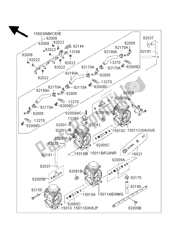 All parts for the Carburetor of the Kawasaki Ninja ZX 6R 600 1996