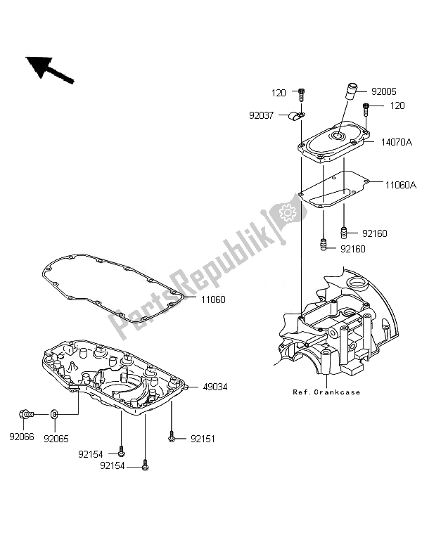 All parts for the Breather Cover & Oil Pan of the Kawasaki W 800 2011