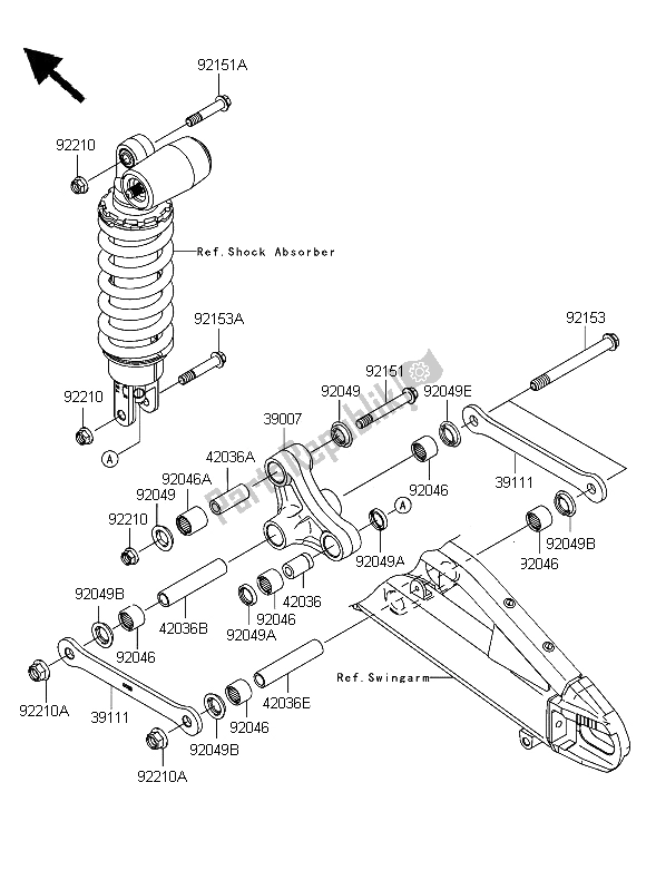 Todas as partes de Suspensão do Kawasaki Ninja ZX 6R 600 2006