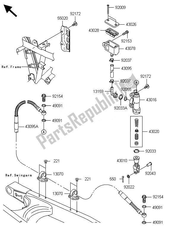 All parts for the Rear Master Cylinder of the Kawasaki KLX 250 2014