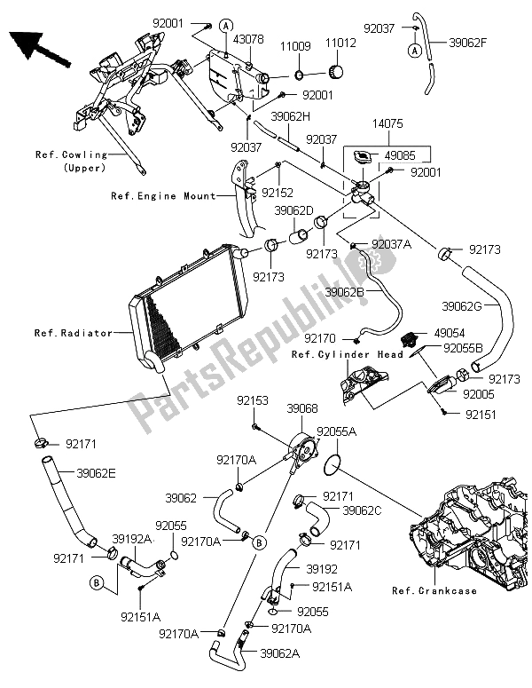 All parts for the Water Pipe of the Kawasaki Versys 1000 2012