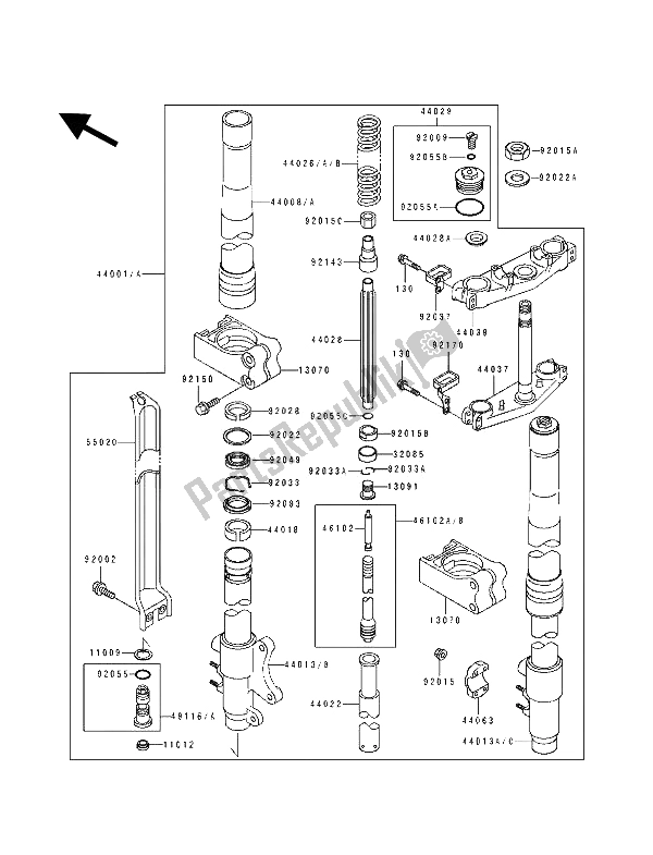 Toutes les pièces pour le Fourche Avant du Kawasaki KX 125 1991