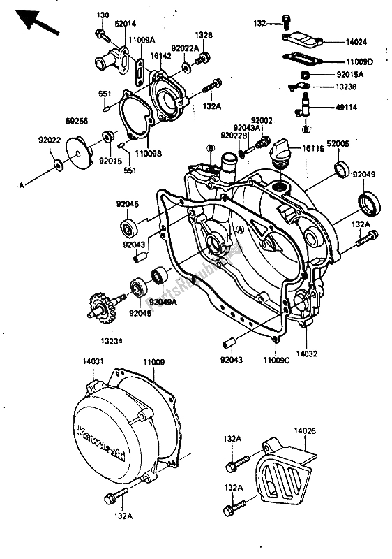 Tutte le parti per il Coperchio Del Motore del Kawasaki KX 250 1986