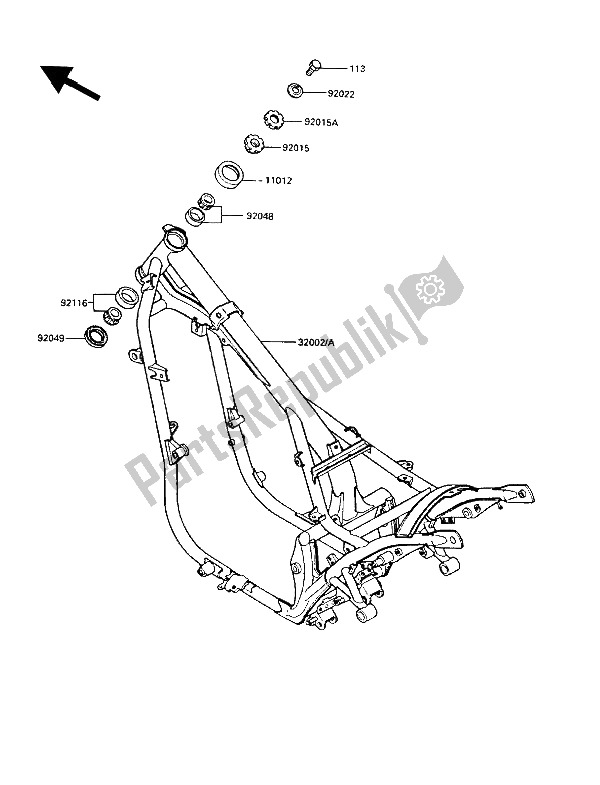 All parts for the Frame of the Kawasaki LTD 450 1989