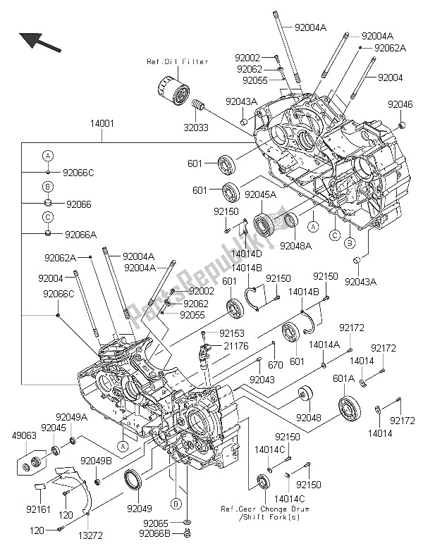 Todas las partes para Caja Del Cigüeñal de Kawasaki Vulcan 1700 Voyager ABS 2016